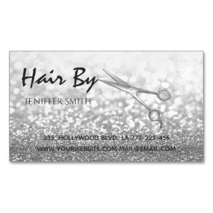 Glam Silver Eegant moderne bokeh scissors Magnetisch Visitekaartje