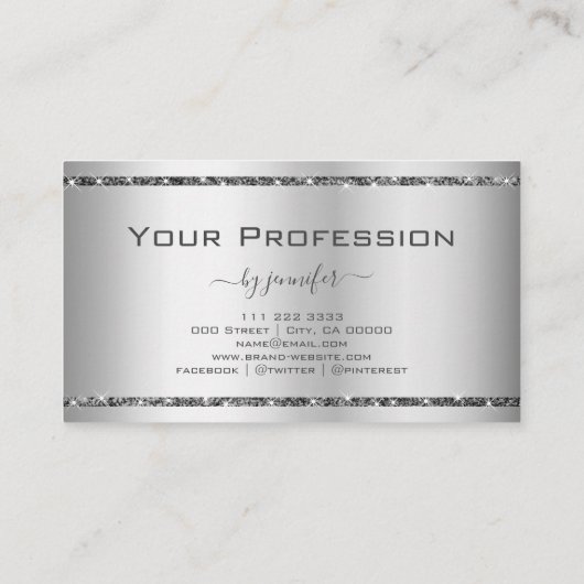 Glam Silver Effect Elegant Glitter Sparkle Stars Visitekaartje (Achterkant)