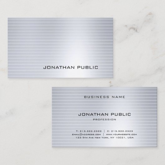 Glam Silver Elegant Moderne Cool Professional Plai Visitekaartje (Voorkant / Achterkant)