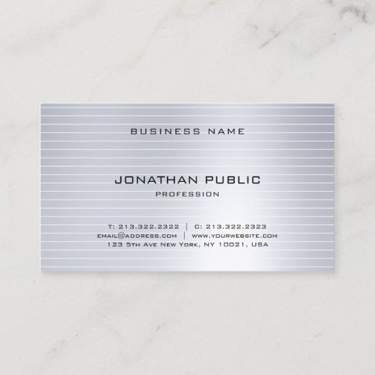 Glam Silver Elegant Moderne Cool Professional Plai Visitekaartje (Achterkant)