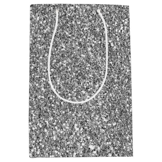 Glam Silver Faux Glitter Medium Cadeauzakje (Voorkant)