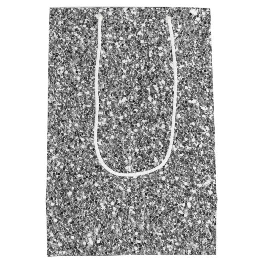 Glam Silver Faux Glitter Medium Cadeauzakje (Achterkant)