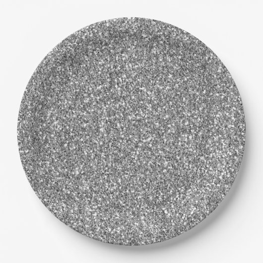 Glam Silver Faux Glitter Papieren Bordje (Voorkant)