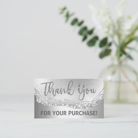 Glam Silver Foil Agate Bedankt voor je aankoop Inv Visitekaartje (Staand voorkant)
