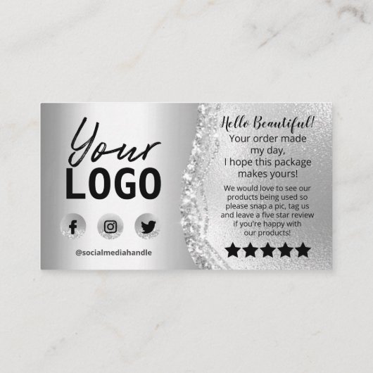 Glam Silver Foil Agate Bedankt voor je aankoop Inv Visitekaartje (Achterkant)