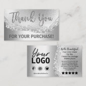 Glam Silver Foil Agate Bedankt voor je aankoop Inv Visitekaartje (Voorkant / Achterkant)