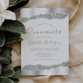 Glam Silver Foil Glitter Quinceañera Kaart