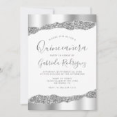 Glam Silver Foil Glitter Quinceañera Kaart (Voorkant)