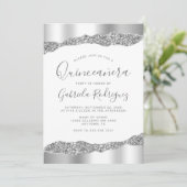 Glam Silver Foil Glitter Quinceañera Kaart (Staand voorkant)