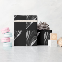 Glam Silver Glitter Black Festival Cadeaupapier