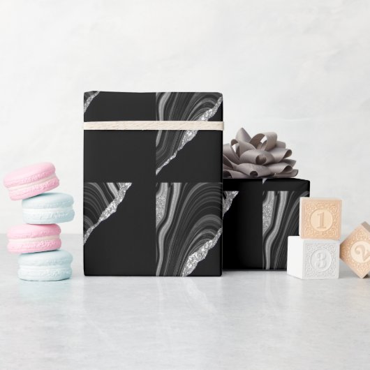 Glam Silver Glitter Black Festival Cadeaupapier (Baby Shower)