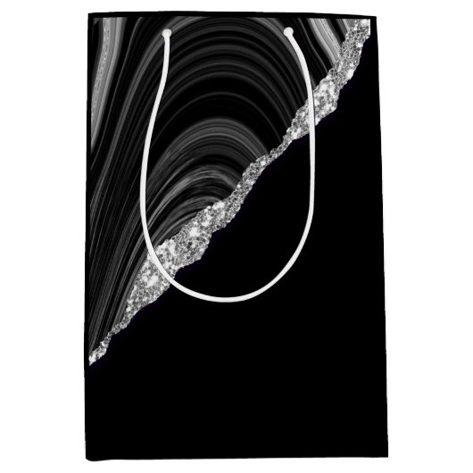 Glam Silver Glitter Black Festival Medium Cadeauzakje (Voorkant)