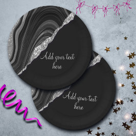 Glam Silver Glitter Black Festival Papieren Bordje