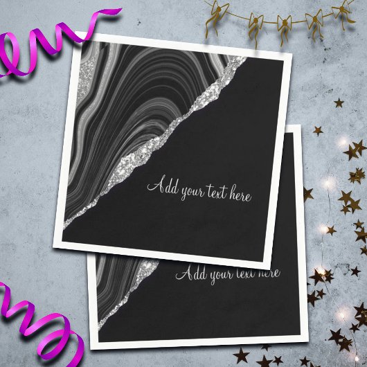 Glam Silver Glitter Black Festival Servet