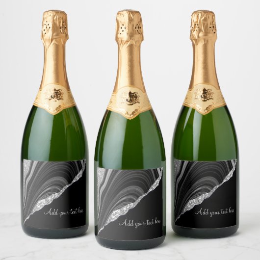Glam Silver Glitter Black Festival Sparkling Wijnetiket (Flessen)