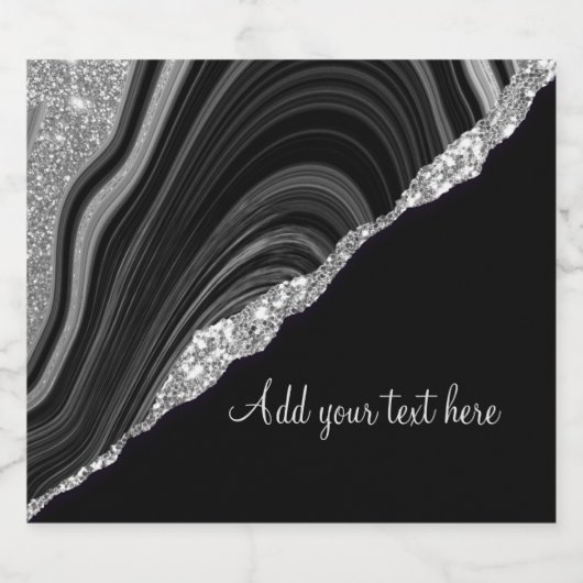 Glam Silver Glitter Black Festival Sparkling Wijnetiket (Enkel label)