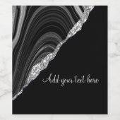 Glam Silver Glitter Black Festival Wijn Etiket (Enkel label)