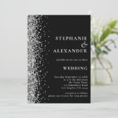 Glam Silver Glitter Black QR Code Weddenschap Kaart (Staand voorkant)