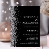 Glam Silver Glitter Black QR Code Weddenschap Kaart