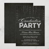 Glam Silver Glitter Bling Graduparty Kaart (Voorkant / Achterkant)