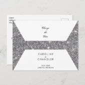 Glam Silver Glitter Bruiloft Verander de datum Aankondigingskaart (Voorkant / Achterkant)