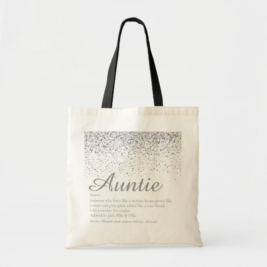 Glam Silver Glitter Cool Auntie Aunt Definition Tote Bag (Voorkant)