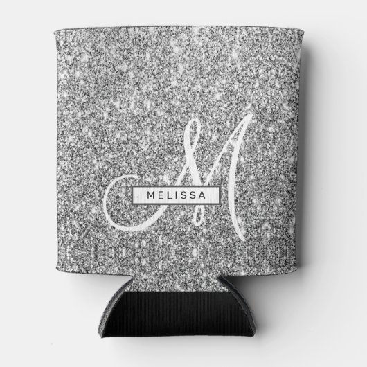Glam Silver Glitter Custom Monogrammed en Named Blikjeskoeler (Voorkant)