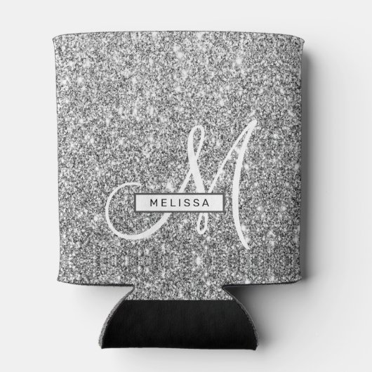 Glam Silver Glitter Custom Monogrammed en Named Blikjeskoeler (Achterkant)