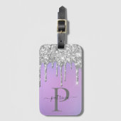 Glam Silver Glitter Drift Elegant Monogram Bagagelabel (Voorkant (verticaal))