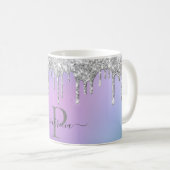 Glam Silver Glitter Drift Elegant Monogram Koffiemok (Voorkant rechts)
