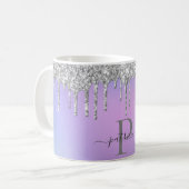 Glam Silver Glitter Drift Elegant Monogram Koffiemok (Voorkant links)