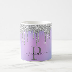 Glam Silver Glitter Drift Elegant Monogram Koffiemok