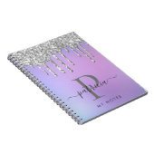 Glam Silver Glitter Drift Elegant Monogram Notitieboek (Rechterzijde)