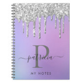Glam Silver Glitter Drift Elegant Monogram Notitieboek (Voorkant)
