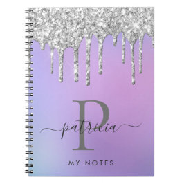 Glam Silver Glitter Drift Elegant Monogram Notitieboek