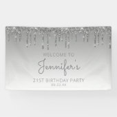 Glam Silver Glitter Drip 21e verjaardag Spandoek (Horizontaal)