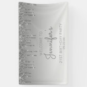 Glam Silver Glitter Drip 21e verjaardag Spandoek (Verticaal)