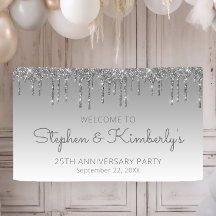 Glam Silver Glitter Drip 25th Jubileum Party