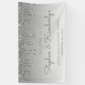 Glam Silver Glitter Drip 25th Jubileum Party Spandoek (Verticaal)