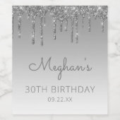 Glam Silver Glitter Drip 30th Birthday Party Wijn Etiket (Enkel label)