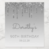 Glam Silver Glitter Drip 90th Birthday Party Wijn Etiket (Enkel label)