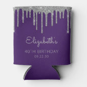 Glam Silver Glitter Drip Paarse 40e Verjaardag Blikjeskoeler (Voorkant)