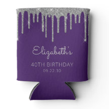 Glam Silver Glitter Drip Paarse 40e Verjaardag