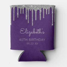 Glam Silver Glitter Drip Paarse 40e Verjaardag Blikjeskoeler