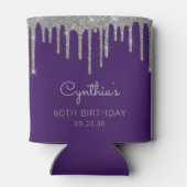 Glam Silver Glitter Drip Paarse 60ste Verjaardag Blikjeskoeler (Achterkant)