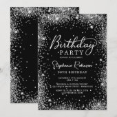 Glam Silver Glitter en Black 90e verjaardag Kaart (Voorkant / Achterkant)