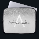 Glam Silver Glitter en Sparkle Chic Monogrammed Laptop Sleeve<br><div class="desc">Silver Ombre Faux Glitter en Sparkle Modern en Elegant Monogram Hoesje. Dit hoesje kan worden aangepast om uw initiaal en voornaam op te nemen.</div>
