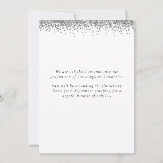 Glam Silver Glitter Foto 2024 Afstuderen Aankondiging (Achterkant)