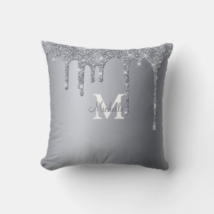 Glam Silver Glitter gepersonaliseerd monogram Kussen