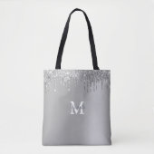 Glam Silver Glitter Gepersonaliseerd Monogram Tote Bag (Voorkant)